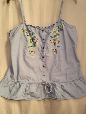 XXI Boutique Light Blue Embroidered Spaghetti Strap Peplum Tank